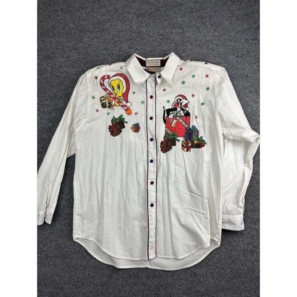 Vintage Looney Tunes Christmas Shirt Womens PL Tweety Sylvester Bugs 90s